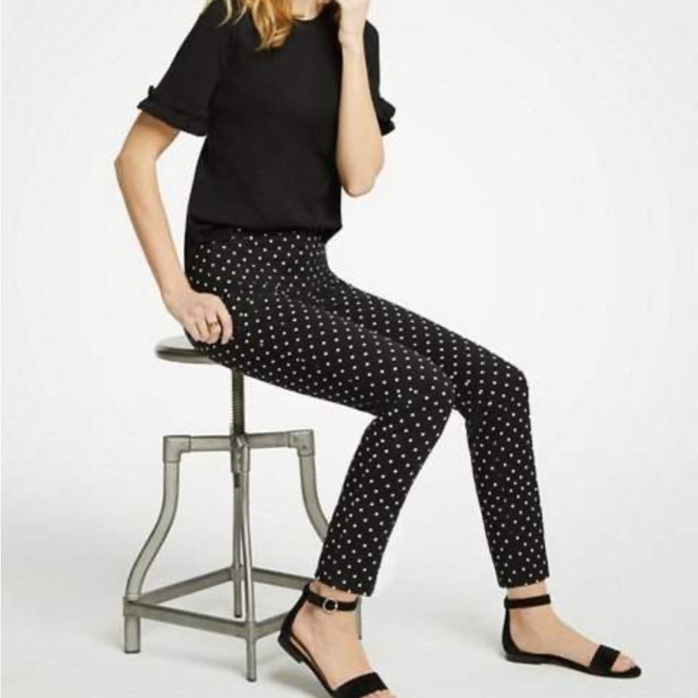 ANN TAYLOR Black + White Polka Dot Mid-Rise The Ankle Dress Pants 6
